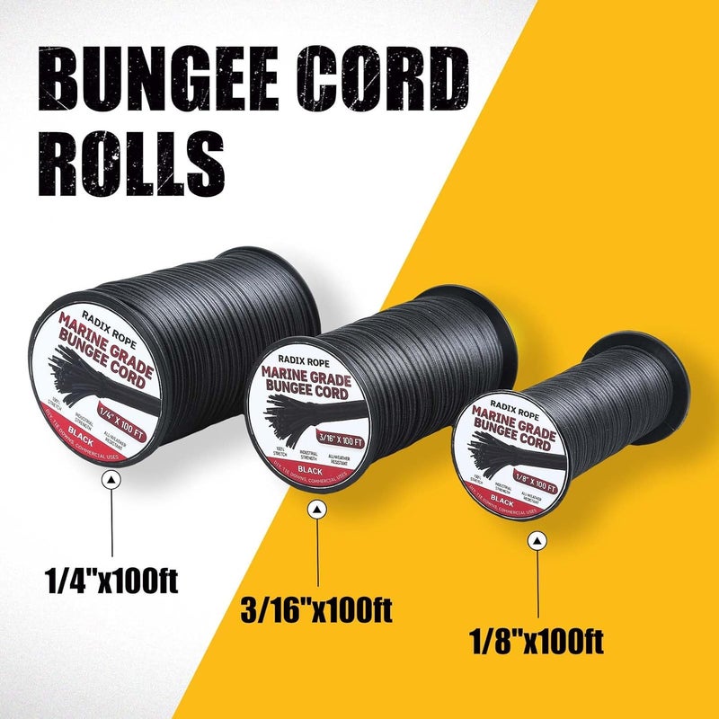 Radix Rope حبال بونجي من الدرجة البحرية للاستخدام الثقيل في الهواء الطلق - لفة حبل بونجي - حبل مرن 100% وقابل للامتصاص للصدمات لحوض الكاياك، التخييم، الحرف اليدوية (1/4" × 100 قدم) - Image 5